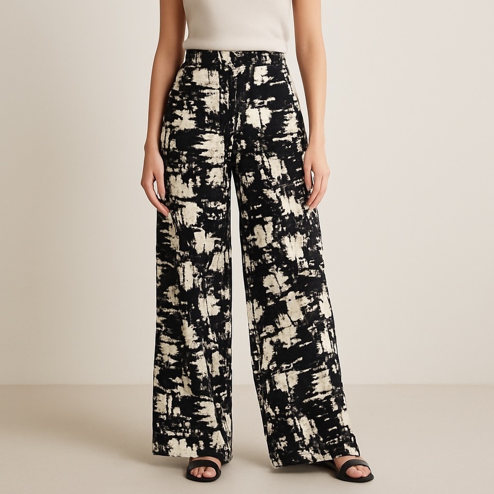 Anthropologie Black and Cream Wide-Leg Pants Medium